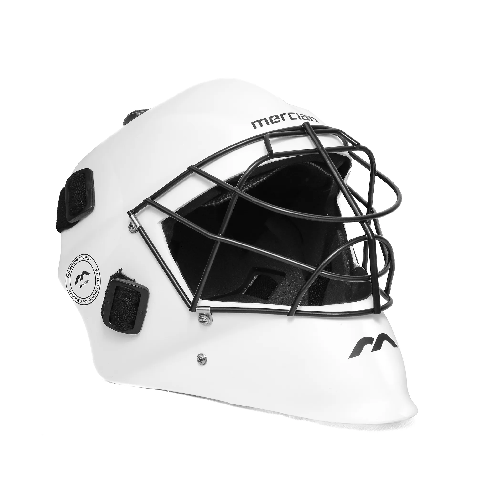 Mercian Genesis Hockey Helmet ‚ Fibreglass Shell, Cats-Eye Grill, Superior Protection — white junior
