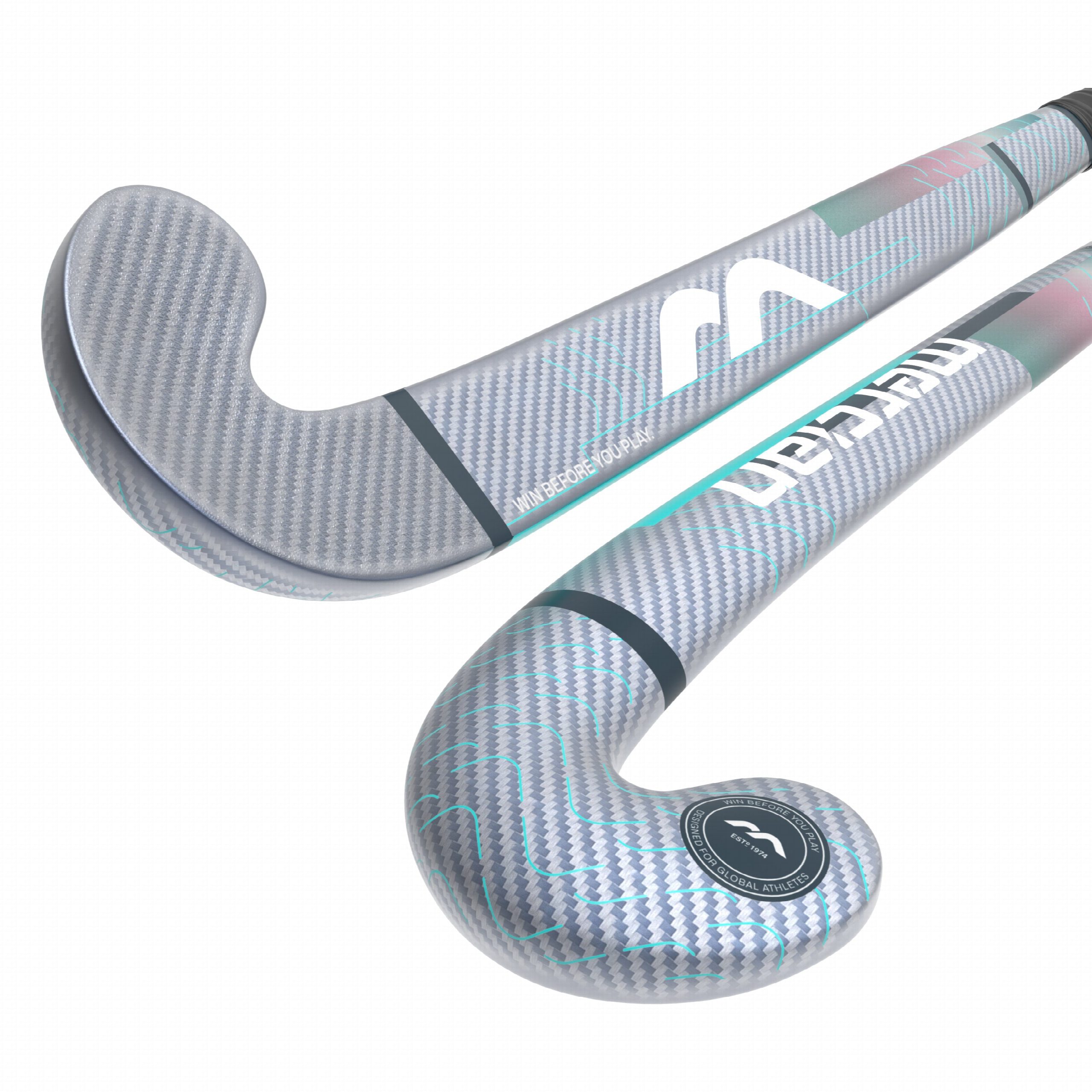 Mercian Evolution CKF75 DSH Bend Hockey Stick - Advanced Composite Stick — 36-5 silver-carbon-aqua Mercian Evolution CKF75 DSH Bend Hockey Stick - Advanced Composite Stick — 36-5 silver-carbon-aqua