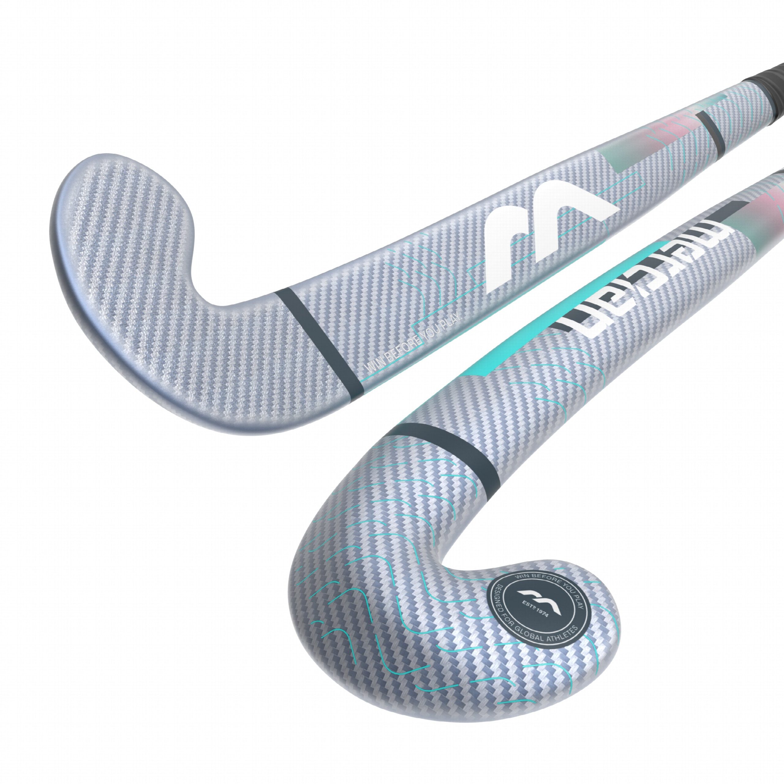 Mercian Evolution CKF75 Ultimate V2 Bend Hockey Stick - Advanced Composite Stick — 36-5 silver-carbon-aqua Mercian Evolution CKF75 Ultimate V2 Bend Hockey Stick - Advanced Composite Stick — 36-5 silver-carbon-aqua
