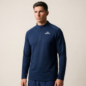 Koszulka LS 1/4 zip męska - granatowy